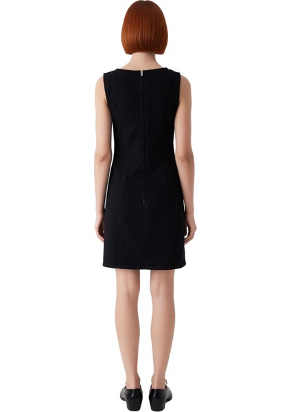 Kadın Şık A Line Kesim Kolsuz Mini Denim Elbise Kuşgözü Detaylı %100 Pamuk Rahat Günlük Kaliteli modelleri