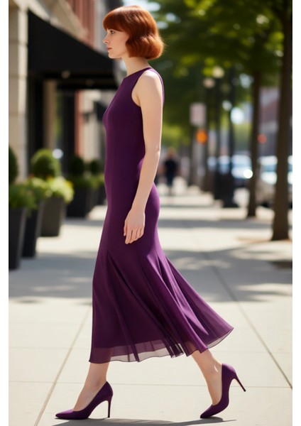 Kadın Abiye Elbise Balık Kesim Kolsuz Maxi Boy Astarlı Bisiklet Yaka Parti Mezuniyet Şıklığı Sunar