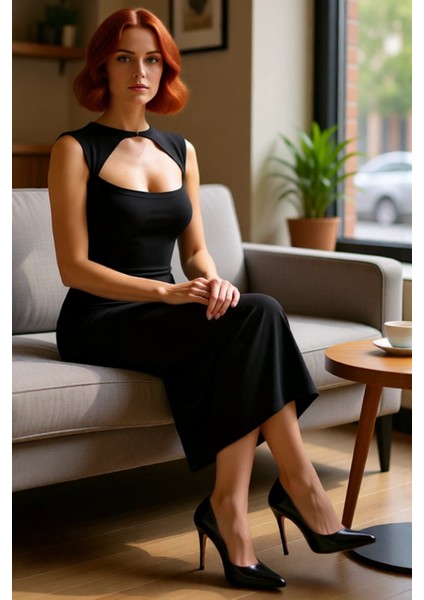 Kadın Bodycon Kesim Kolsuz Maxi Elbise Şık Cut Out Detaylı Örme Sandy Dokulu Tasarım Kaliteli fiyatları