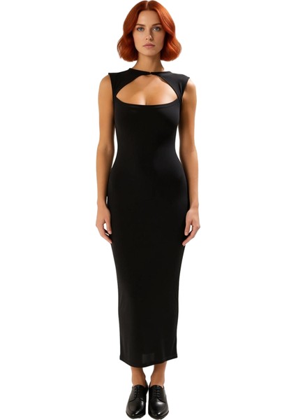 Kadın Bodycon Kesim Kolsuz Maxi Elbise Şık Cut Out Detaylı Örme Sandy Dokulu Tasarım Kaliteli modelleri