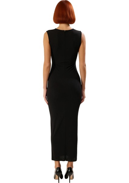 Kadın Bodycon Kesim Kolsuz Maxi Elbise Şık Cut Out Detaylı Örme Sandy Dokulu Tasarım Kaliteli fırsatları