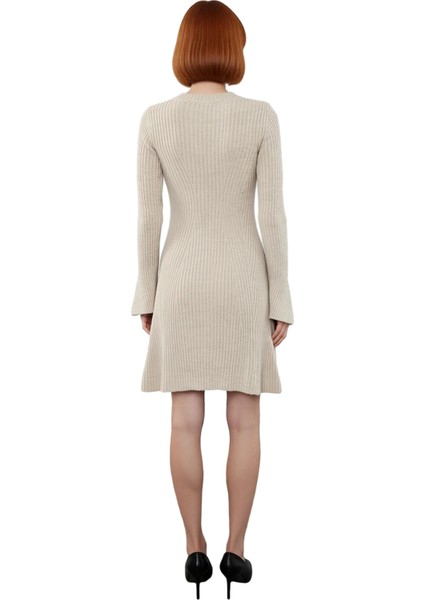 Kadınlar Için Kışlık Gri A Line Kesim Fitilli Triko Mini Elbise Bisiklet Yaka Uzun Kollu Şıklık fırsatları