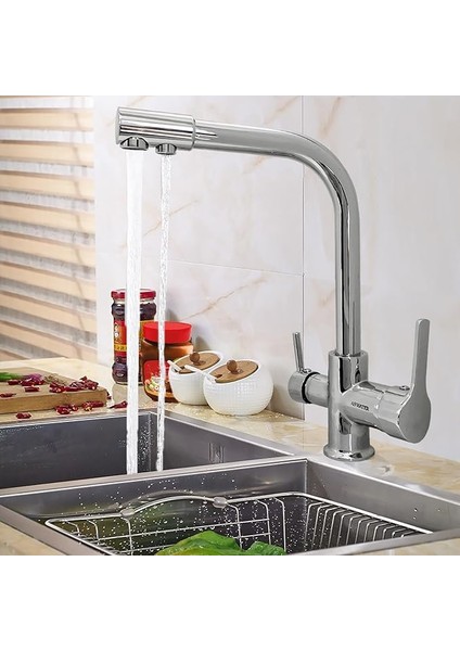 Water Arıtma Bataryası 3 Yollu Musluk Sıcak-Soğuk Mix Arıtma Krom, 41553YK