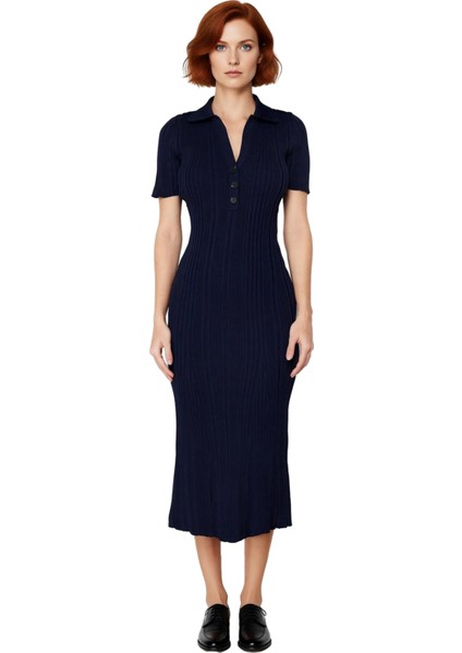 Kadın Triko Bodycon Maxi Elbise Polo Yaka Standart Kısa Kollu Günlük Tarz Ilkbahar Sonbahar fiyatları