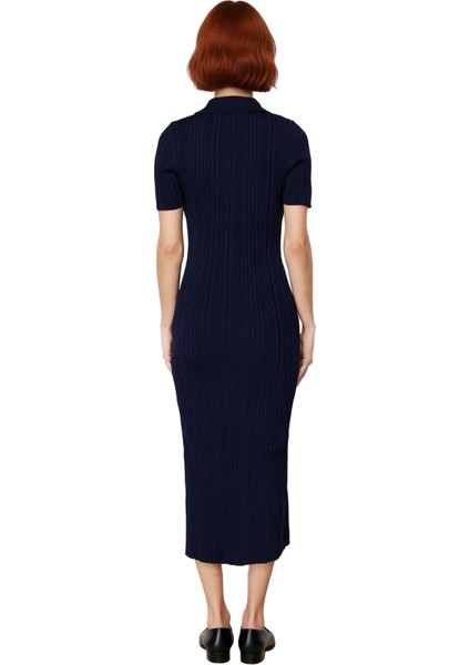 Kadın Triko Bodycon Maxi Elbise Polo Yaka Standart Kısa Kollu Günlük Tarz Ilkbahar Sonbahar modelleri