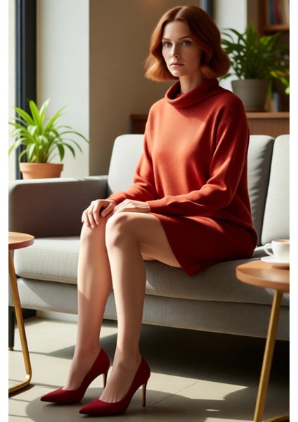 Kadın Balıkçı Yaka Shift Kalıp Akrilik Triko Kazak Elbise Uzun Kollu Kışlık Rahat Şık Tasarım fiyatları