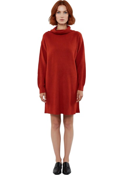 Kadın Balıkçı Yaka Shift Kalıp Akrilik Triko Kazak Elbise Uzun Kollu Kışlık Rahat Şık Tasarım modelleri