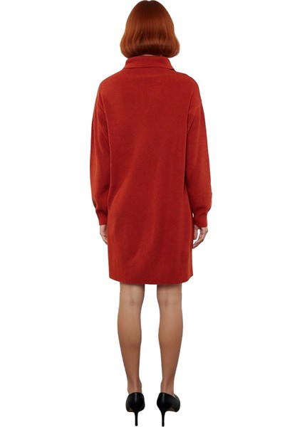 Kadın Balıkçı Yaka Shift Kalıp Akrilik Triko Kazak Elbise Uzun Kollu Kışlık Rahat Şık Tasarım fırsatları