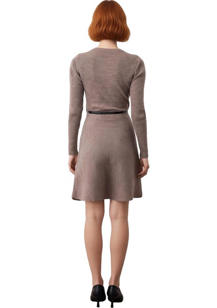 Kadın A Line Fitilli Triko Elbise Mini Boy Kemerli Bisiklet Yaka Uzun Reglan Kol Kışlık Rahat Şıklık fırsatları