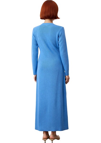 Kadın Tesettür A Line Maxi Triko Elbise Selanik Dokuma Standart Uzun Kol Bisiklet Yaka Düz Akrilik fırsatları