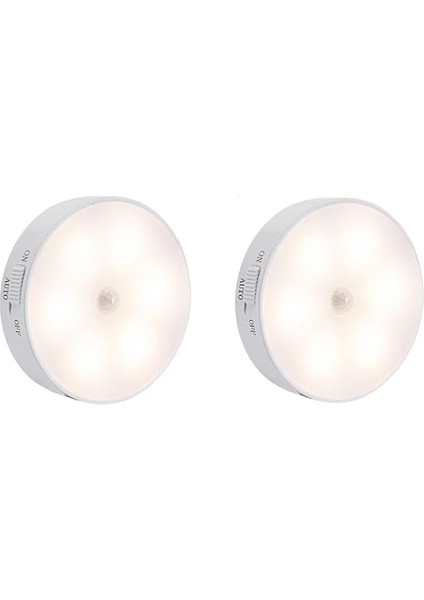 2 Adet Hareket Sensörlü 8 Ledli USB Şarjlı Beyaz LED Işık On/auto/off Modlu Dolap Içi, Koridor