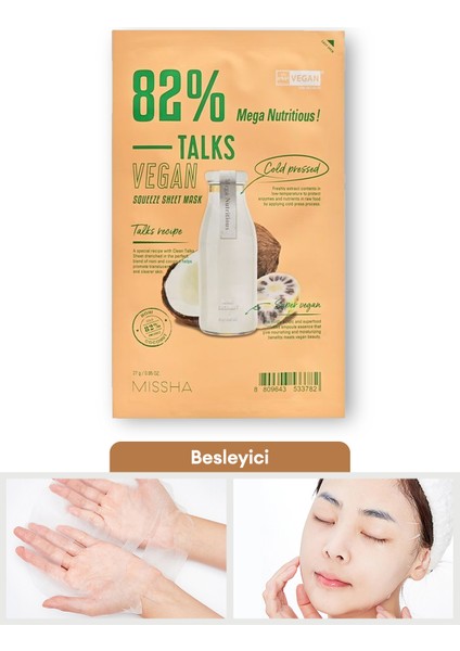 Besleyici Vegan Yaprak Maske Talks Vegan Squeeze Sheet Mask (Mega Nutritious)