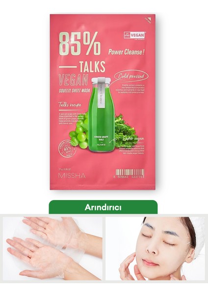 Arındırıcı Vegan Yaprak Maske Talks Vegan Squeeze Sheet Mask (Power Cleanser)