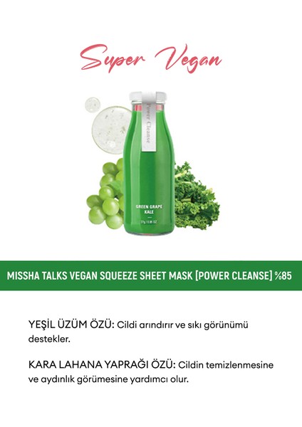 Arındırıcı Vegan Yaprak Maske Talks Vegan Squeeze Sheet Mask (Power Cleanser)