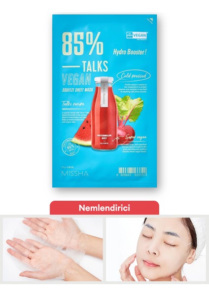 Nemlendirici Vegan Yaprak Maske Talks Vegan Squeeze Sheet Mask (Hydro Booster)