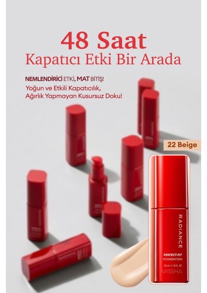 Uzun Süre Kalıcı, Mat Bitişli Fondöten Radiance Perfect Fit Foundation (No.22 Beige) SPF30+/PA+++