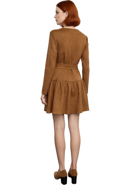 Kadın Süet Dokuma Skater Mini Elbise Kemer Detaylı Uzun Kollu Gündüz Şıklığıyla Öne Çıkar Kaliteli fırsatları