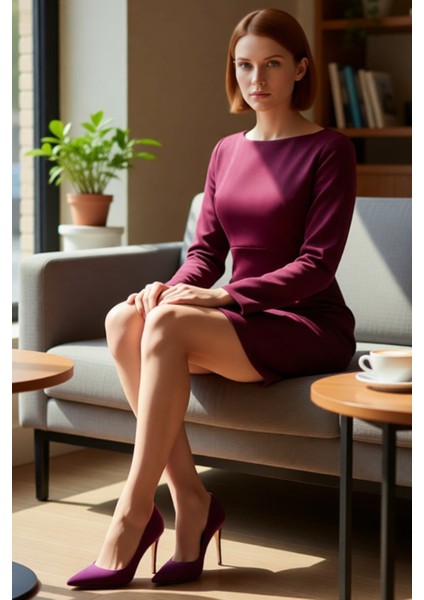 Kadın Bordo Süet Dokulu Shift Mini Elbise Truvakar Koluyla Kış Şıklığınızı Tamamlayın Kaliteli fiyatları