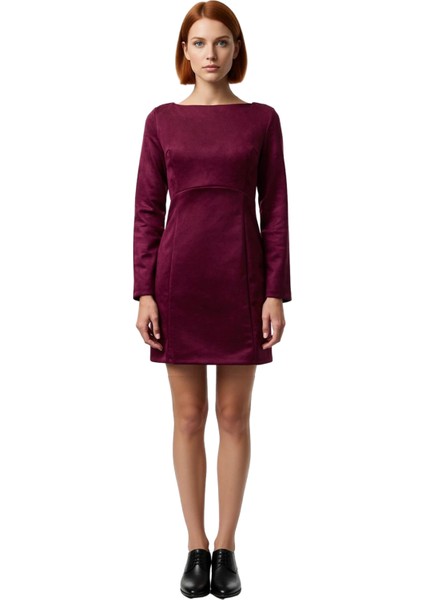 Kadın Bordo Süet Dokulu Shift Mini Elbise Truvakar Koluyla Kış Şıklığınızı Tamamlayın Kaliteli modelleri