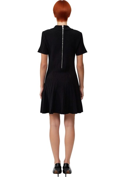 Kadın Polo Yaka A Line Kısa Kol Fitilli Skater Elbise Modern Triko Dokulu Rahat Giyim Için Ideal fırsatları