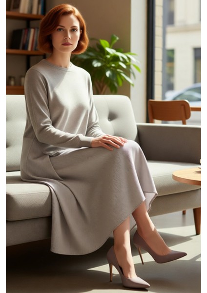 Kadın Siyah Üst Triko Garnili Çizgili Pamuklu Midi Elbise Rahat Şık Günlük Stile Uygun Kaliteli fiyatları