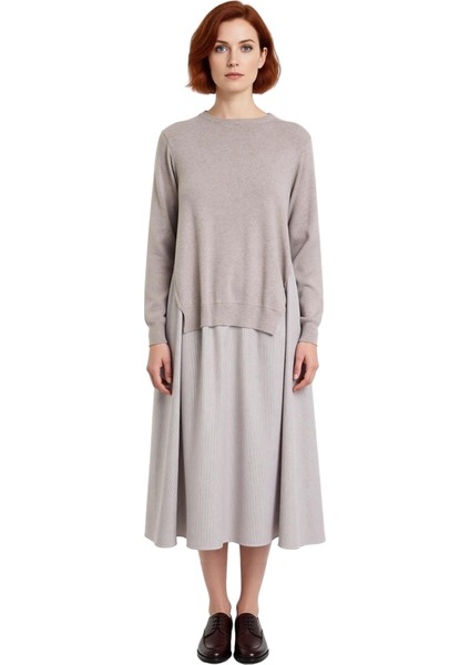 Kadın Siyah Üst Triko Garnili Çizgili Pamuklu Midi Elbise Rahat Şık Günlük Stile Uygun Kaliteli modelleri