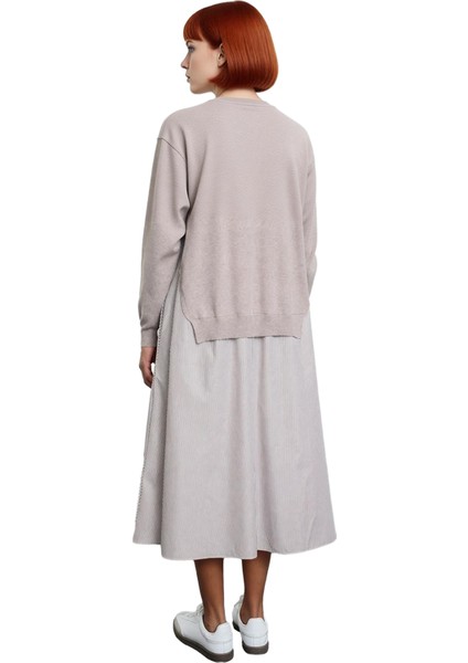 Kadın Siyah Üst Triko Garnili Çizgili Pamuklu Midi Elbise Rahat Şık Günlük Stile Uygun Kaliteli fırsatları