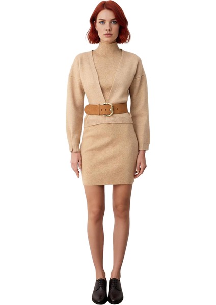 Kadın Triko Hırka ve Bodycone Midi Elbise Ikili Takım Soğuk Havalar Için Şık Rahat Seçim modelleri