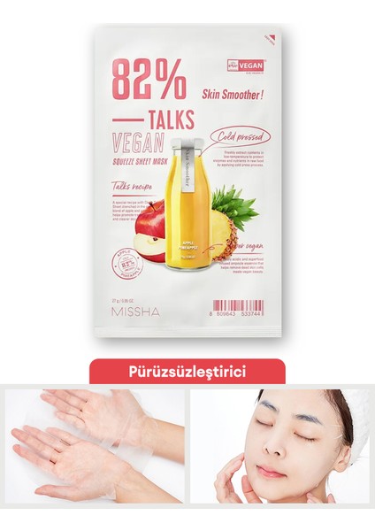 Pürüzsüzleştirici Vegan Yaprak Maske Talks Vegan Squeeze Sheet Mask (Skin Smoother)