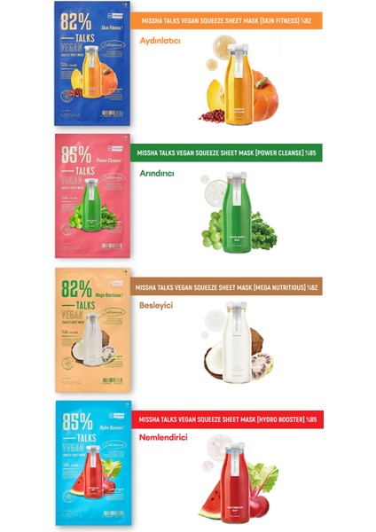 Pürüzsüzleştirici Vegan Yaprak Maske Talks Vegan Squeeze Sheet Mask (Skin Smoother)