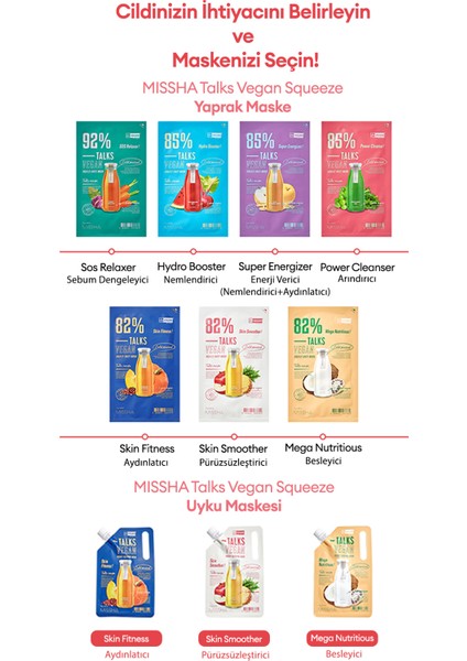 Pürüzsüzleştirici Vegan Yaprak Maske Talks Vegan Squeeze Sheet Mask (Skin Smoother)