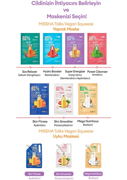Nemlendirici ve Aydınlatıcı Vegan Yaprak Maske Talks Vegan Squeeze Sheet Mask (Super Energizer)