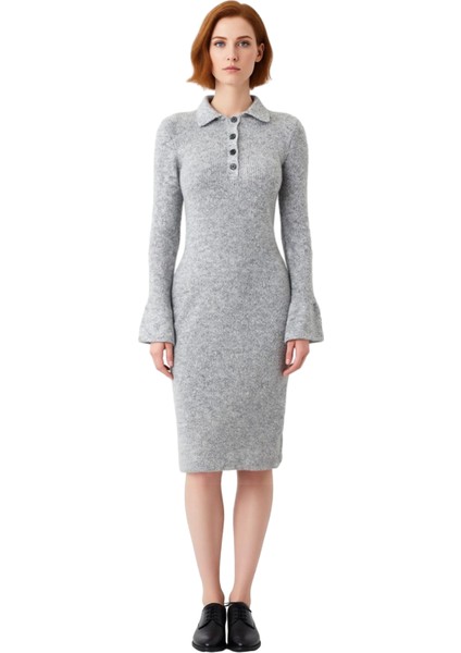 Kadın Degrade Desen Bodycon Polo Yaka Midi Triko Elbise Ispanyol Kol Detayıyla Kışa Özel Kaliteli modelleri