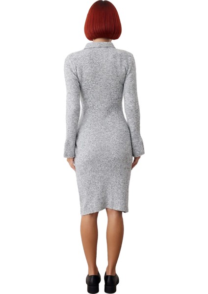 Kadın Degrade Desen Bodycon Polo Yaka Midi Triko Elbise Ispanyol Kol Detayıyla Kışa Özel Kaliteli fırsatları