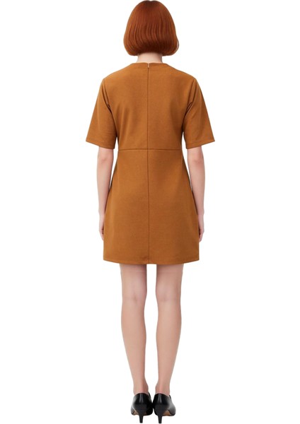 Fashion Forward Kadınlar Için A Line Kesimli Bağcık Detaylı Süet Görünümlü Örme Elbise Kaliteli modelleri