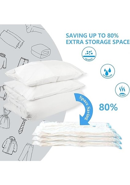 Giysi ve Yatak Örtüsü Için Vakumlu Torba, 6 Adet Vakumlu Torba, Kıyafet, Seyahat, Kıyafet, Saklama Için Vakumlu Çanta, Vakumlu Yer Tasarruflu, 3 x 70 x 50 cm + 3 x 80 x 60 cm + 1 El Pompası indirimleri