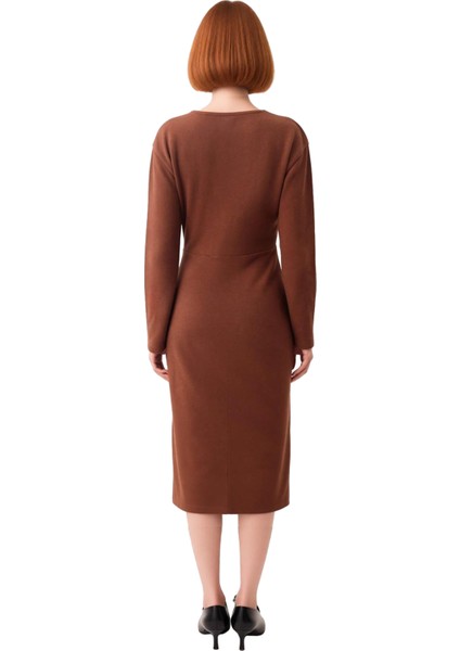 Kadın Kruvaze V Yaka Selanik Örme Bodycon Kışlık Midi Elbise Uzun Kollu Şık ve Konforlu Kaliteli fırsatları