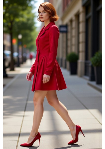 Kadın Dokuma Ceket Elbise Uzun Kollu Piliseli Mini Boy Ofis ve Günlük Şıklık Için Ideal Tasarım