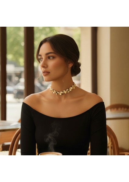 Lüks Gold Kaplama Çelik Choker Kolye Dövme Efektli Geniş Plaka Yaka Kolye Trend Statement Takı fırsatları