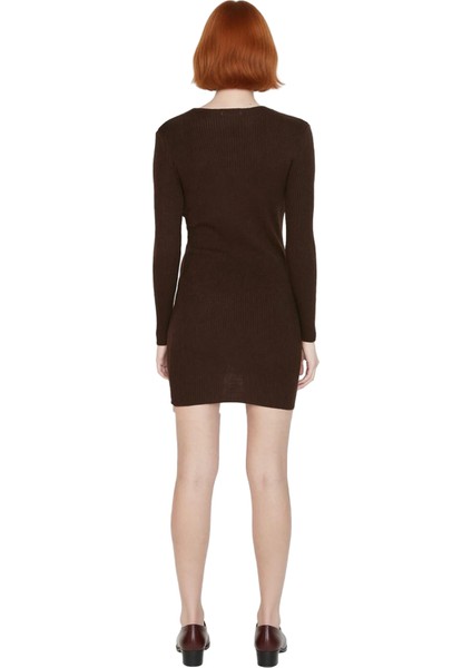 Kadın Triko Bodycon Uzun Kollu Büzgü Detaylı Mini Elbise Ilkbahar Sonbahar Şık Görünüm Kaliteli fırsatları