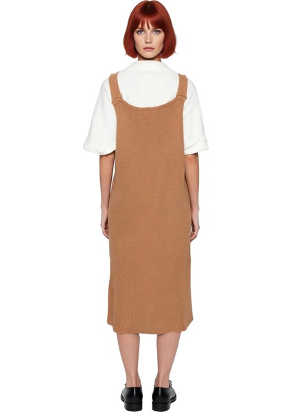 Kadın Gri Jile Triko Elbise Midi Boy V Yaka Kolsuz Rahat Kesim Ilkbahar Sonbahar Günlük Şıklığı fırsatları