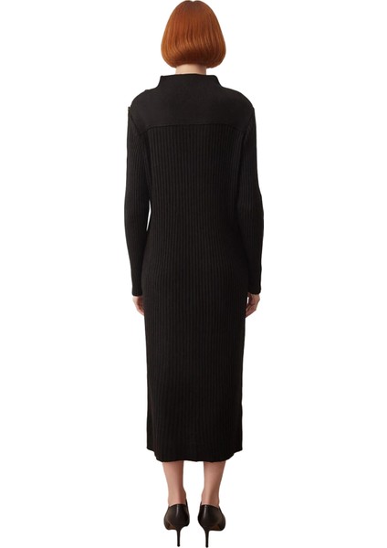 Kadın Dik Yaka Uzun Kollu Maxi Boy Ribana Triko Elbise Şık Düğme Detayları Ile Kışlık Günlük Şıklık fırsatları