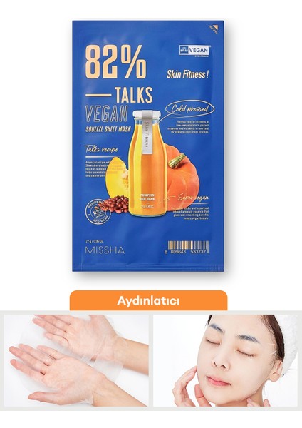 Aydınlatıcı Vegan Yaprak Maske Talks Vegan Squeeze Sheet Mask (Skin Fitness)