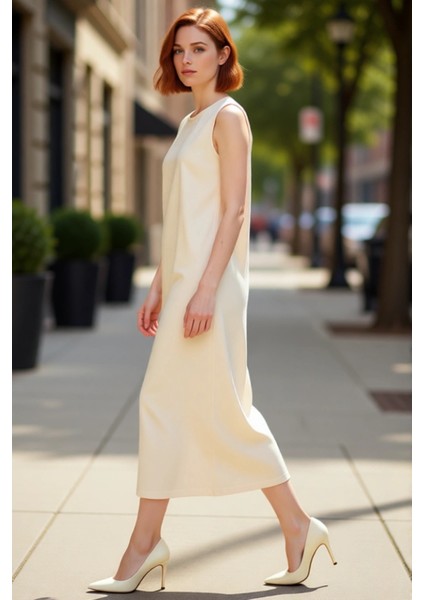 Kadın Kolsuz Shift Kalıp %100 Pamuk Maxi Boy Düz Elbise Günlük Rahat ve Şık Kombinler Için