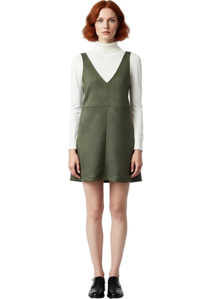 Kadınlar Için Düz Desen Bej Örme Süet Jile Elbise V Yaka Mini Boy Bodycon Rahat ve Zarif Kaliteli fiyatları