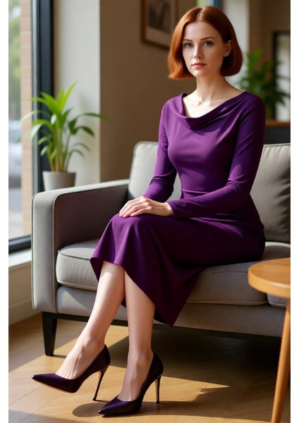 Kadın Bodycon Degaje Yaka Büzgülü Maxi Elbise Kalın Sandy Dokuma Uzun Kollu Şık Kış Stili Kaliteli fiyatları