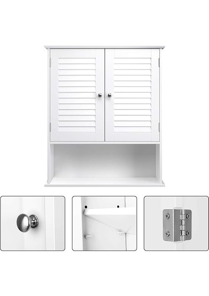 Banyo Dolabı, Dolap, Ayarlanabilir Raflı Ecza Dolabı, Lamel Kapılar ve Açık Raf, 20 x 60 x 70 Cm, Beyaz BBC27WT indirimleri