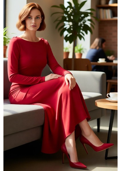 Kışlık Sezon Kadın Elbise Bodycon Kalıp Maxi Boy Uzun Kollu Örme Sandy Kumaş Mezuniyet Balosu