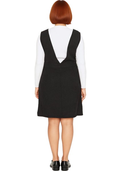 Kadın Büyük Beden Dokulu V Yaka Jile Elbise Şık Modern Kısa Boy Rahat Kesim Ilkbahar Sonbahar Tarzı fırsatları