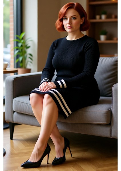 Kadın Bodycon Kesim Fitilli Triko Kazak Elbise Çizgili Detaylı Bisiklet Yaka Uzun Kollu Stil fiyatları